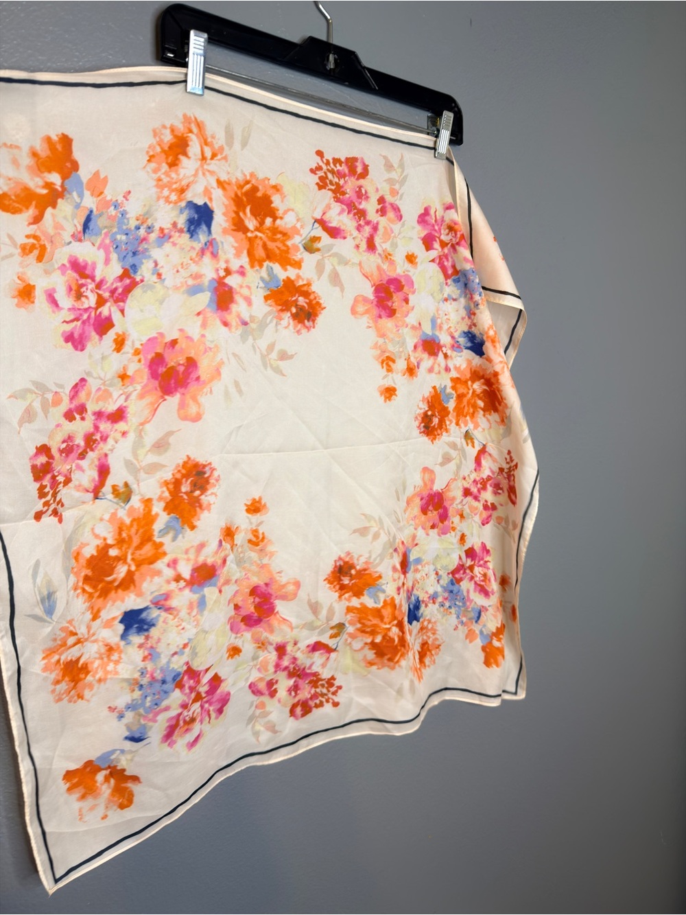 Vince Camuto Cream Floral Silk-Feel Scarf with Orange, Pink & Blue Bouquet